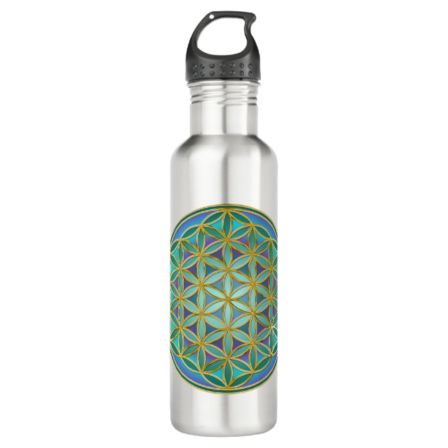 Bouteille D'eau FLEURS DE VIE - Géométrie Sacrée Design 1 (Devant)