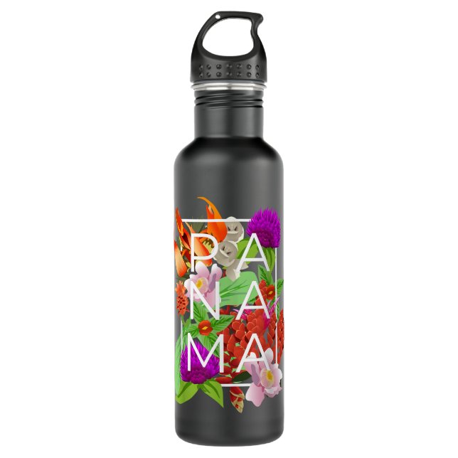 Bouteille D'eau Fleurs du Panama Word Art - Fierté panaméenne (Devant)