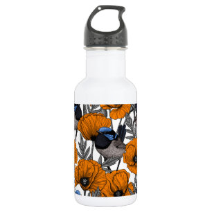 Bouteille D'eau Fleurs et fleurs de pavot orangé 2