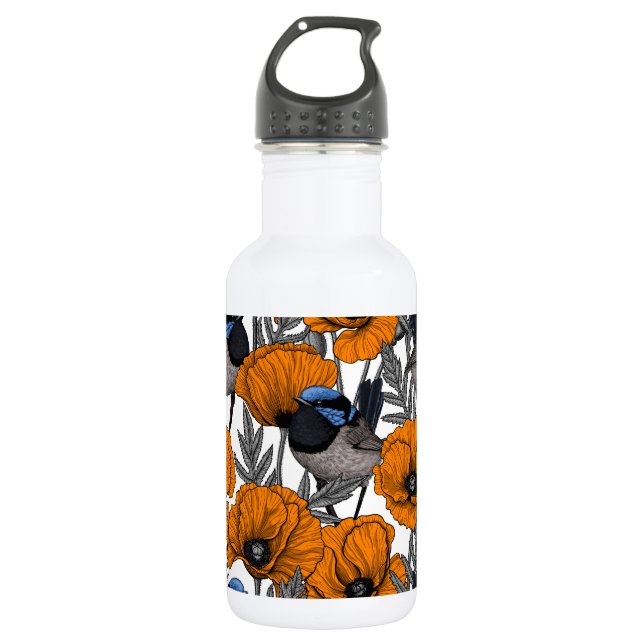 Bouteille D'eau Fleurs et fleurs de pavot orangé 2 (Devant)