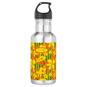 Bouteille D'eau Fleurs jaunes oranges rétro des années 1970