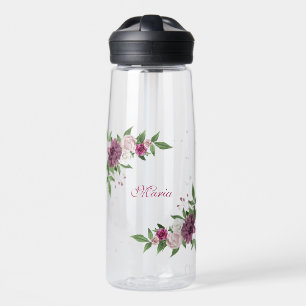 Bouteille D'eau fleurs mauves roses verdure
