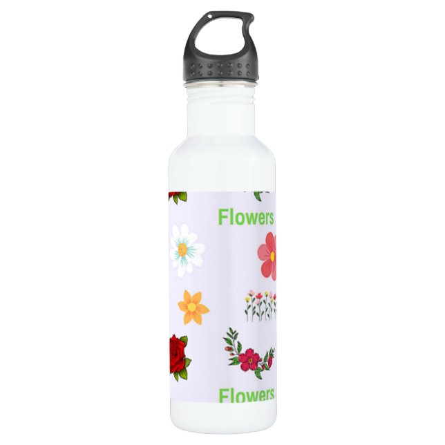 Bouteille D'eau Fleurs motif sur gris (Devant)