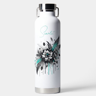 Bouteille D'eau Fleurs personnalisées de style graffiti noir et sa