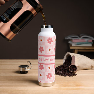 Bouteille D'eau Fleurs rétro À damiers personnalisées