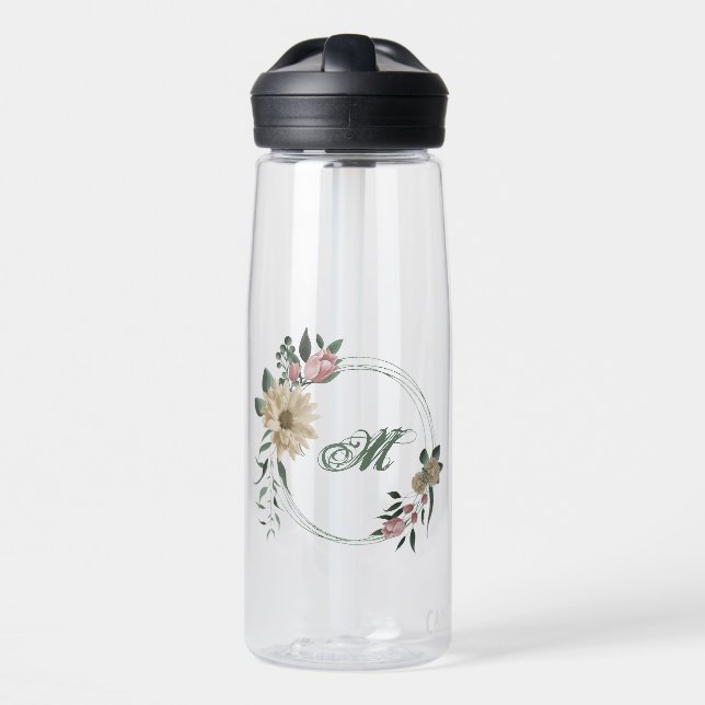 Bouteille D'eau fleurs roses et champagne verdure (Avant)