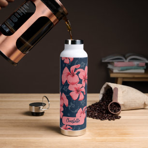 Bouteille D'eau Fleurs roses hawaïennes mignonnes motifs floraux