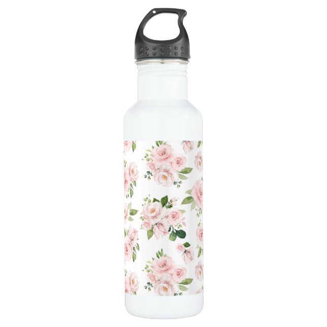 Bouteille D'eau Fleurs roses, Roses roses, Fleurs Aquarelles (Devant)