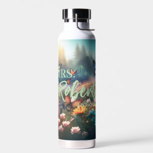 Bouteille D'eau Fleurs sauvages d'aquarelle avec nom personnalisé
