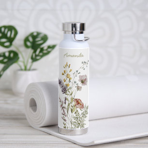 Bouteille D'eau Fleurs sauvages d'aquarelle Boho moderne avec nom
