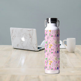 Bouteille D'eau Fleurs sauvages délicats dans le rose clair. Perso