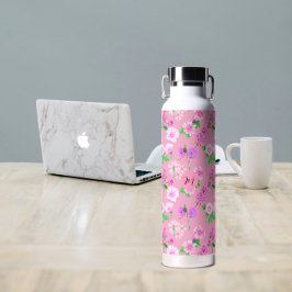 Bouteille D'eau Fleurs sauvages délicats en rose. Personnalisé.