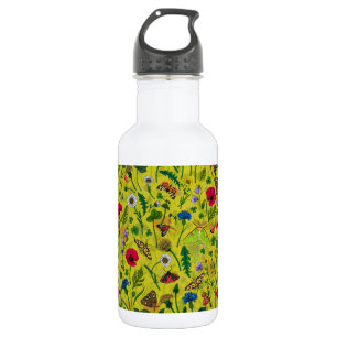 Bouteille D'eau Fleurs sauvages et papillons de nuit en vert