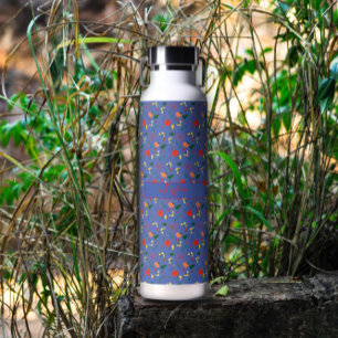 Bouteille D'eau Fleurs sauvages motif bleu coquelicot rouge isolé
