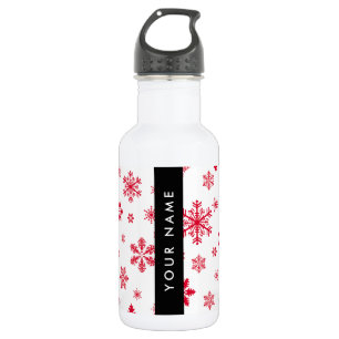 Bouteille D'eau Flocons de neige rouges, Votre nom, Personnaliser