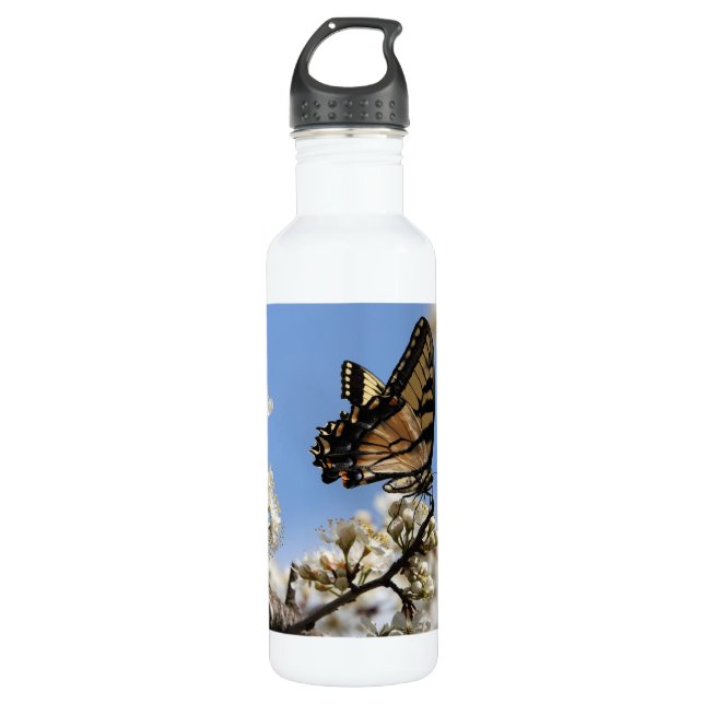 Bouteille D'eau Floral avec papillon, personnalisé (Devant)