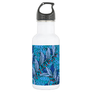 Bouteille D'eau Floral bleu ancien Boho moderne
