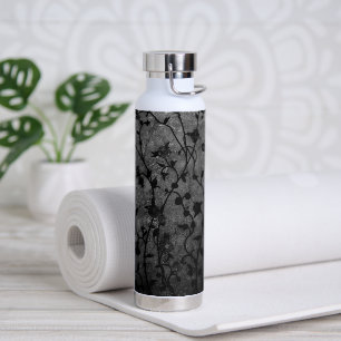 Bouteille D'eau Floral d'antiquité gothique noir et blanc