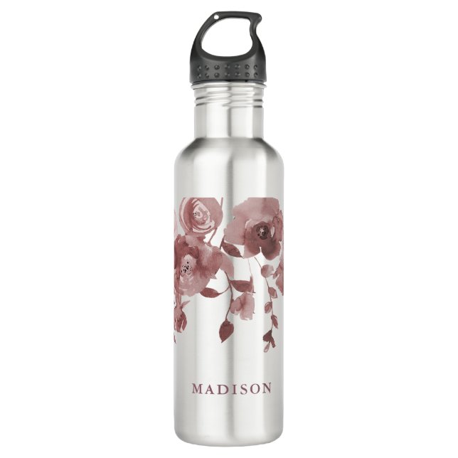 Bouteille D'eau Floral de mauve féminine avec nom (Devant)