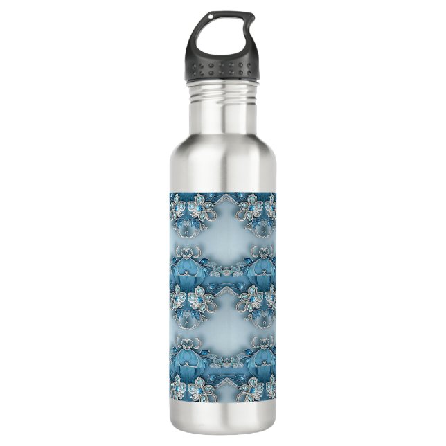Bouteille d'eau florale bleu (Devant)
