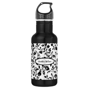 Bouteille d'eau florale gothique noir et blanc ave