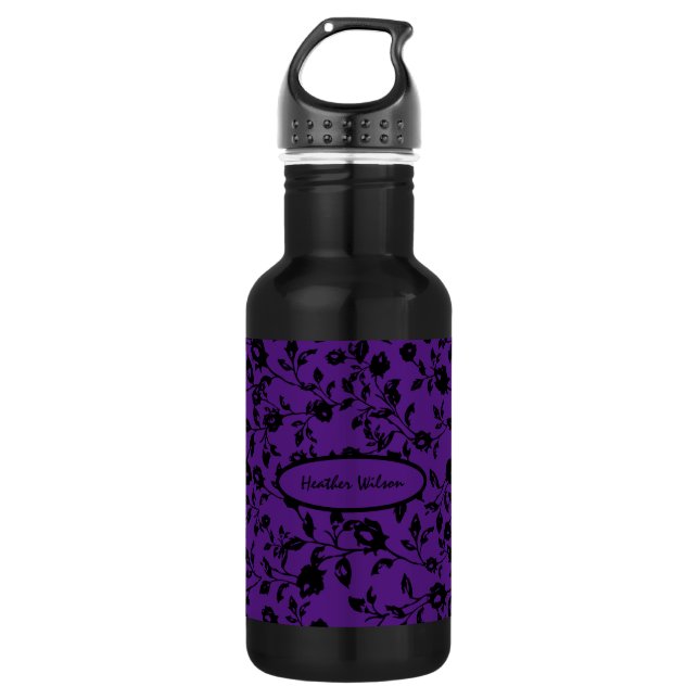 Bouteille d'eau florale gothique violet noir avec  (Devant)