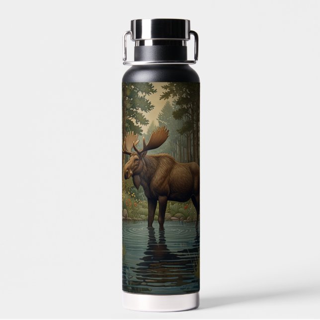 Bouteille D'eau Forêt boisée d'orignal rustique verdure (Arrière)