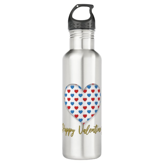 Bouteille D'eau Forme de coeur élégant rouge et bleu (Devant)