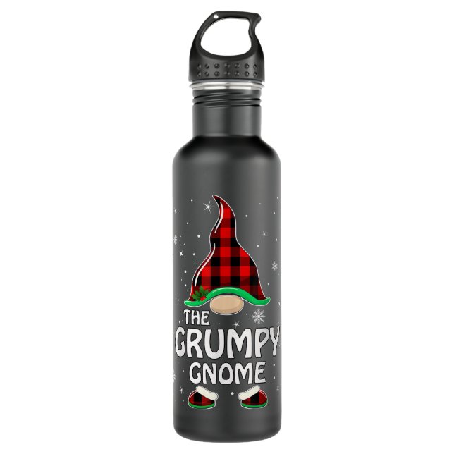 Bouteille D'eau Forte Grumpy Gnome Buffalo Plaid Matching Famille  (Devant)