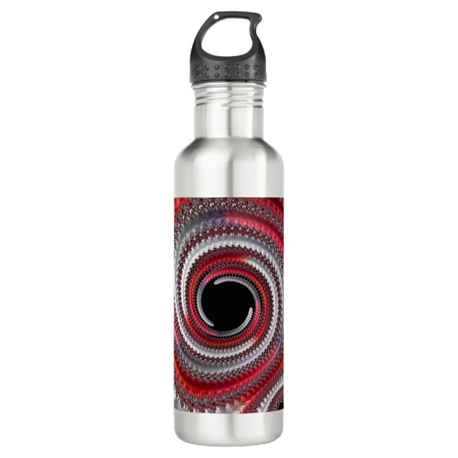 Bouteille D'eau Fractale Abstraite, rouge et noire (Devant)