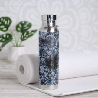 Bouteille D'eau Fractale noir bleu abstrait personnalisé