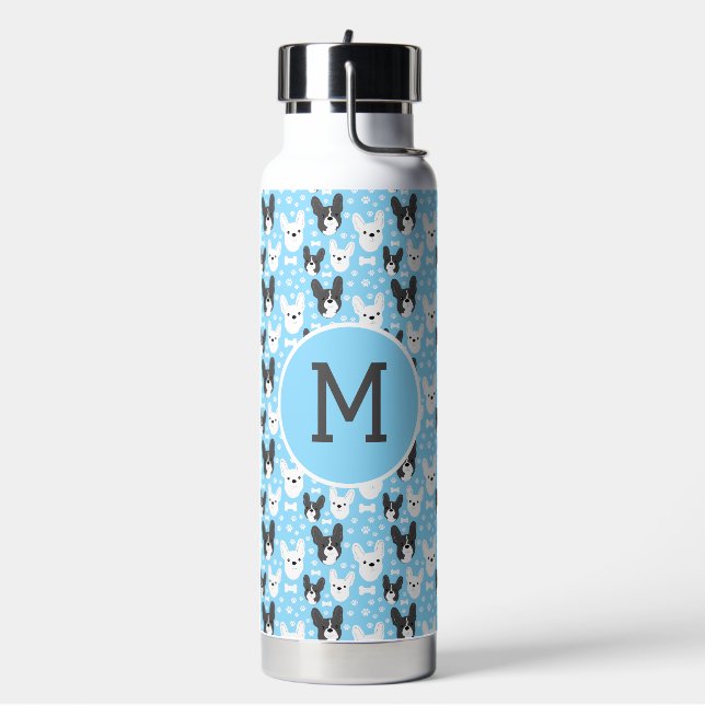 Bouteille D'eau Français Bulldogs Motif bleu Monogramme (Gym)