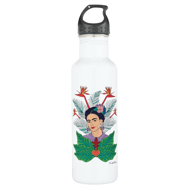 Bouteille D'eau Frida Kahlo | Oiseaux de Paradis Floral Graphic (Devant)