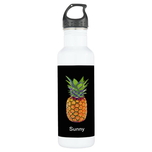 Bouteille D'eau Fruit d'ananas sur noir (Devant)