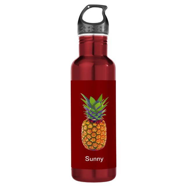 Bouteille D'eau Fruit d'ananas sur rouge (Devant)