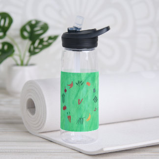 Bouteille D'eau Fruits et légumes à monogramme sur fond vert