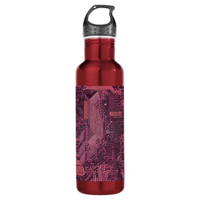 Bouteille D'eau Fuchsia Cyber Circuit Board Tech Art Electronique (Devant)