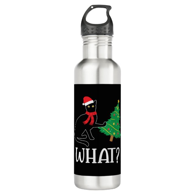 Bouteille D'eau Funky Chat sapin de Noël sur Chat Quoi (Devant)