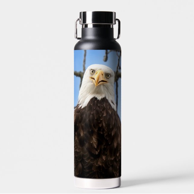 Bouteille D'eau Funny Bald Eagle Visage Faune Photographie (Avant)