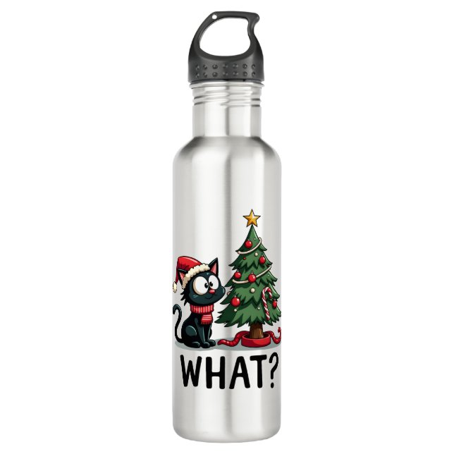 Bouteille D'eau Funny Black Cat Gift Pushing Christmas Tree Over C (Devant)