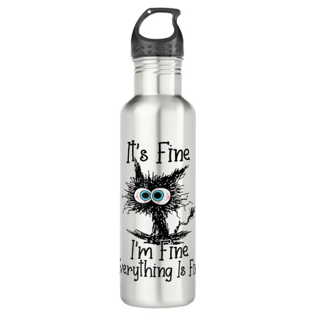Bouteille D'eau Funny Black Cat It's Fine I'm Fine Everything Is F (Devant)