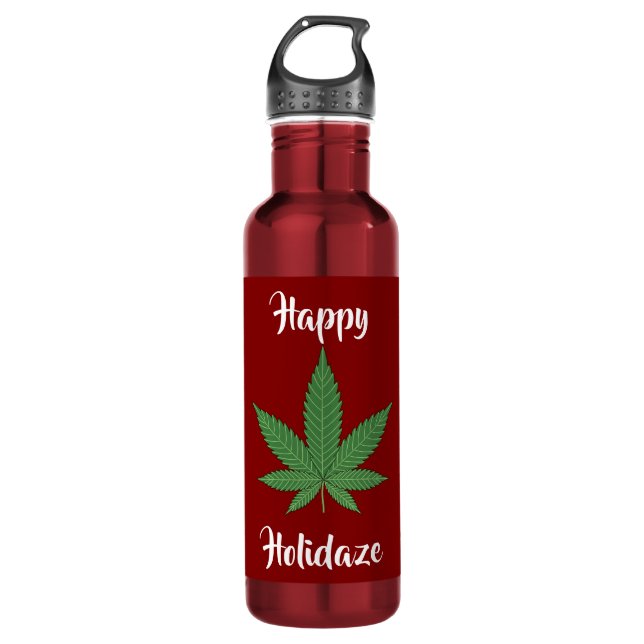 Bouteille D'eau Funny Happy Holidaze Weed Leaf personnalisée (Devant)