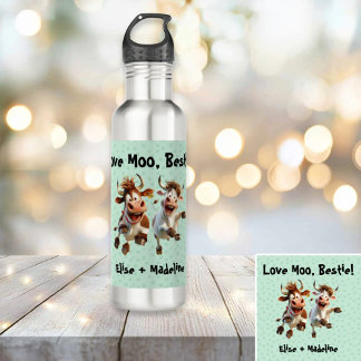 Bouteille D'eau Funny "Love Moo Bestie" Personnalisé Meilleurs Ami
