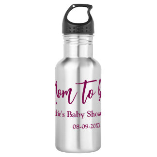Bouteille D'eau Futur maman baby shower nom date rose simple minim