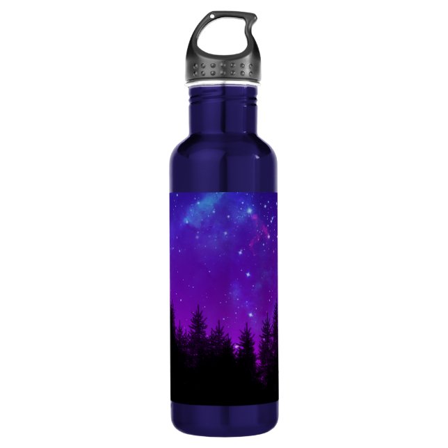 Bouteille D'eau Galaxy sur la forêt la nuit (Devant)