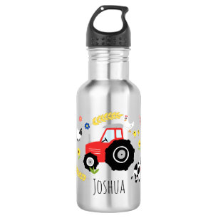 Bouteille D'eau Garçons adorable ferme tracteur et nom