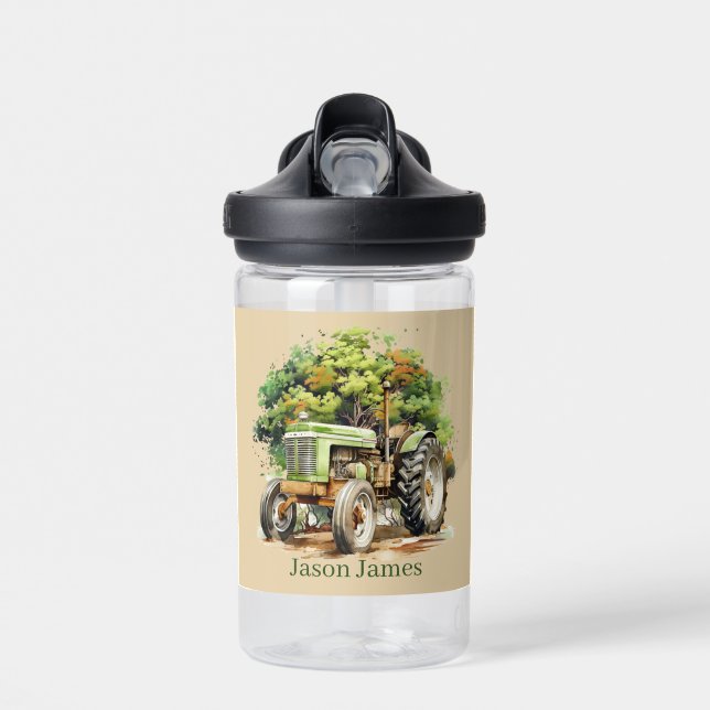 Bouteille D'eau Garçons cool Amateurs de tracteur ajouter le nom (Avant)