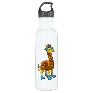 Bouteille D'eau Giraffe as Diver with Swimming goggles & Flippers