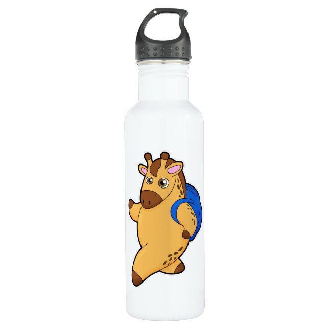 Bouteille D&#x27;eau Giraffe en tant qu&#x27;étudiant avec sac à dos (Devant)