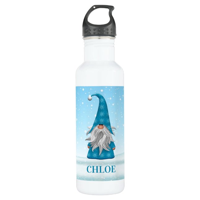 Bouteille D'eau Gnome bleu sur neige (Devant)